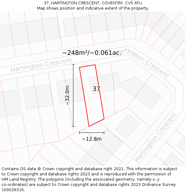 37, HARTINGTON CRESCENT, COVENTRY, CV5 6FU: Plot and title map