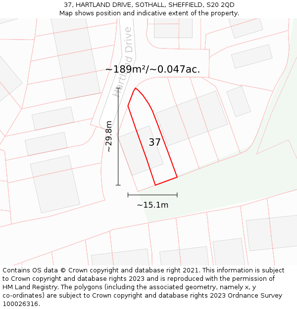 37, HARTLAND DRIVE, SOTHALL, SHEFFIELD, S20 2QD: Plot and title map