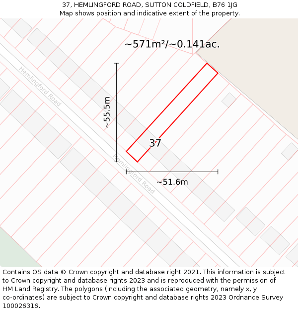 37, HEMLINGFORD ROAD, SUTTON COLDFIELD, B76 1JG: Plot and title map