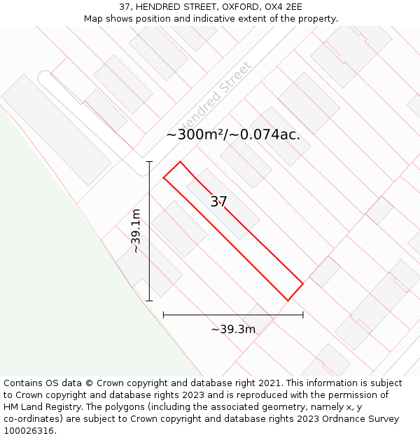 37, HENDRED STREET, OXFORD, OX4 2EE: Plot and title map