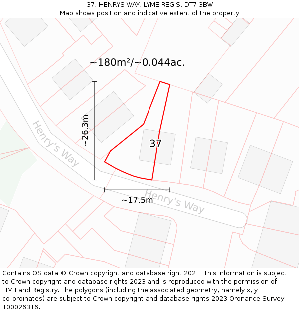 37, HENRYS WAY, LYME REGIS, DT7 3BW: Plot and title map