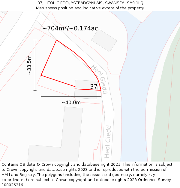37, HEOL GIEDD, YSTRADGYNLAIS, SWANSEA, SA9 1LQ: Plot and title map