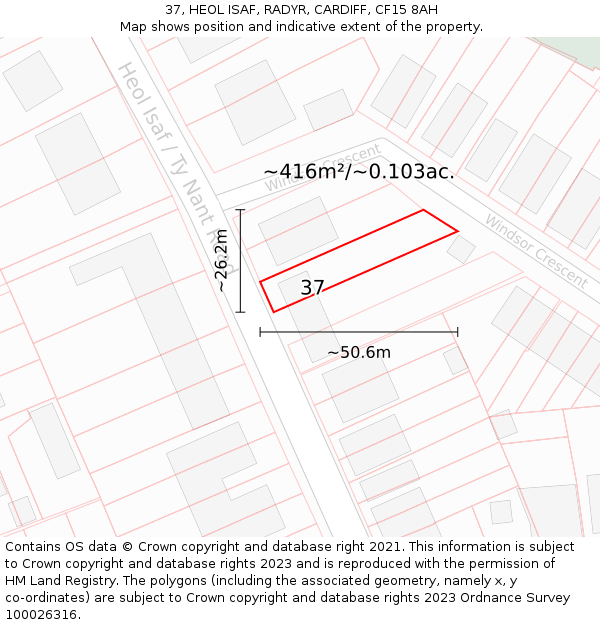 37, HEOL ISAF, RADYR, CARDIFF, CF15 8AH: Plot and title map