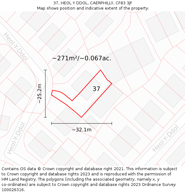 37, HEOL Y DDOL, CAERPHILLY, CF83 3JF: Plot and title map