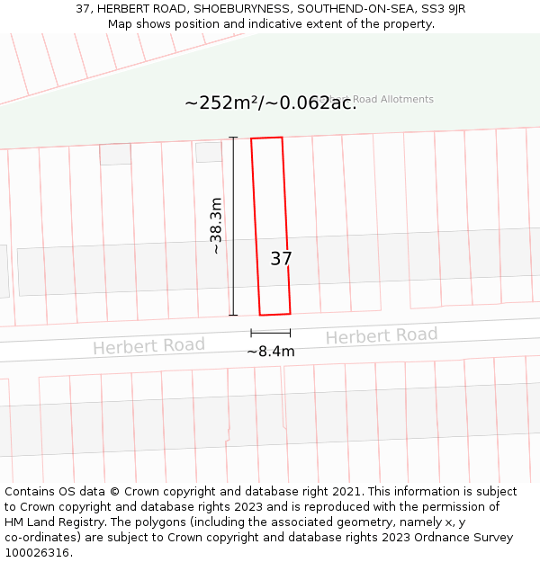 37, HERBERT ROAD, SHOEBURYNESS, SOUTHEND-ON-SEA, SS3 9JR: Plot and title map