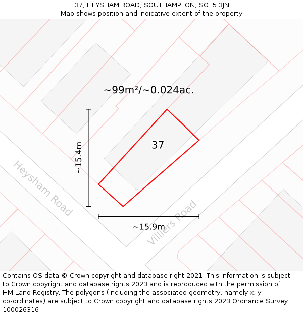 37, HEYSHAM ROAD, SOUTHAMPTON, SO15 3JN: Plot and title map