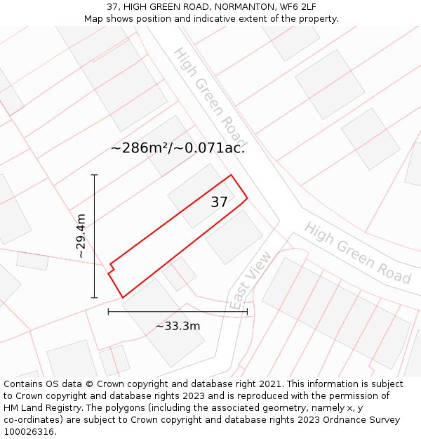 37, HIGH GREEN ROAD, NORMANTON, WF6 2LF: Plot and title map