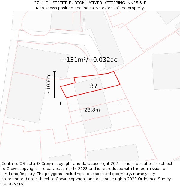 37, HIGH STREET, BURTON LATIMER, KETTERING, NN15 5LB: Plot and title map