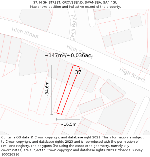 37, HIGH STREET, GROVESEND, SWANSEA, SA4 4GU: Plot and title map