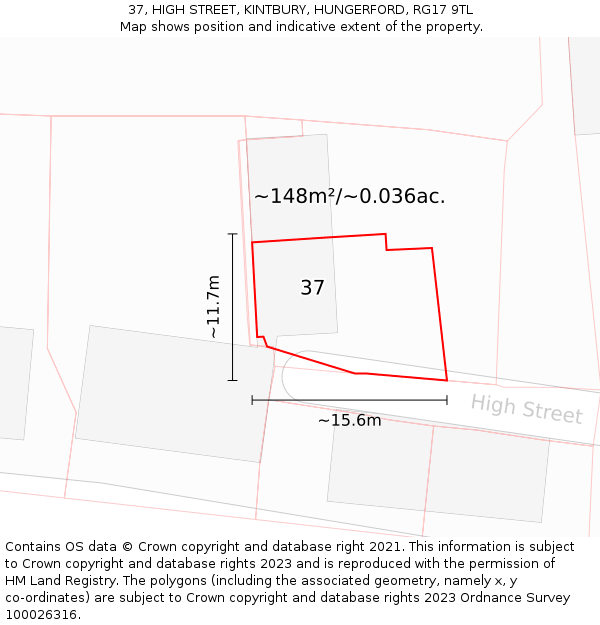 37, HIGH STREET, KINTBURY, HUNGERFORD, RG17 9TL: Plot and title map
