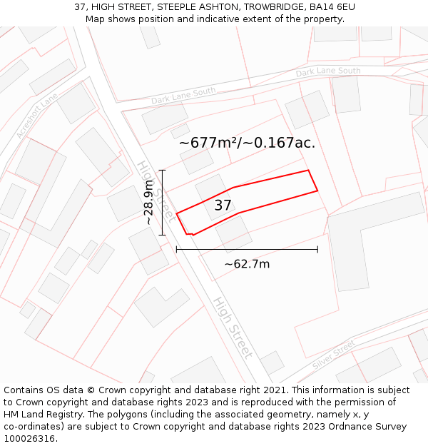 37, HIGH STREET, STEEPLE ASHTON, TROWBRIDGE, BA14 6EU: Plot and title map