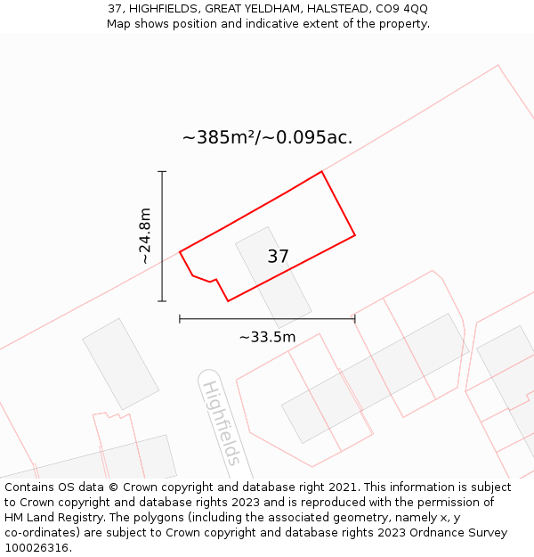 37, HIGHFIELDS, GREAT YELDHAM, HALSTEAD, CO9 4QQ: Plot and title map