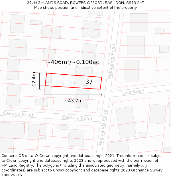 37, HIGHLANDS ROAD, BOWERS GIFFORD, BASILDON, SS13 2HT: Plot and title map