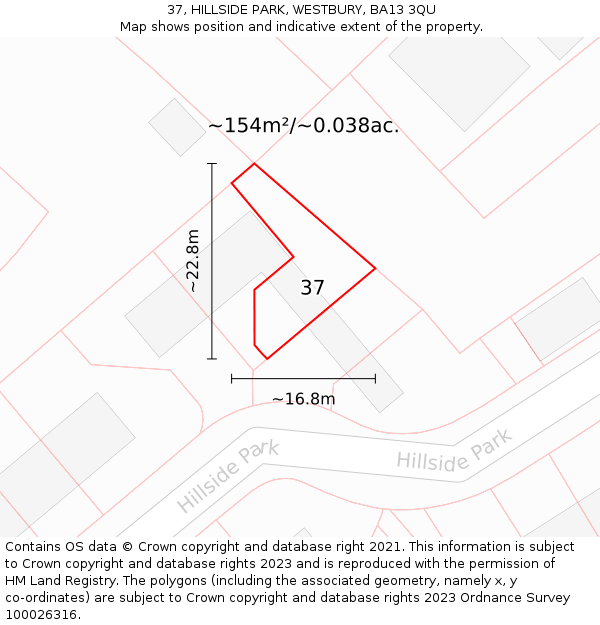 37, HILLSIDE PARK, WESTBURY, BA13 3QU: Plot and title map