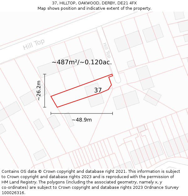 37, HILLTOP, OAKWOOD, DERBY, DE21 4FX: Plot and title map