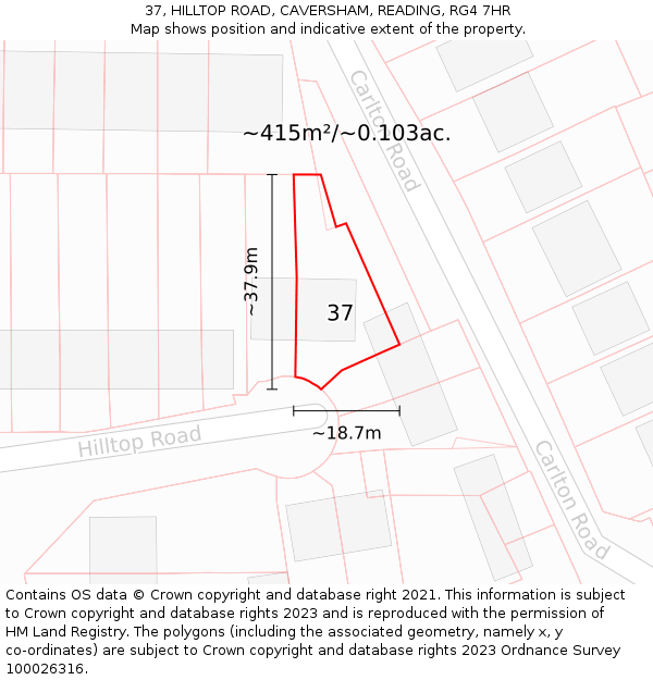 37, HILLTOP ROAD, CAVERSHAM, READING, RG4 7HR: Plot and title map