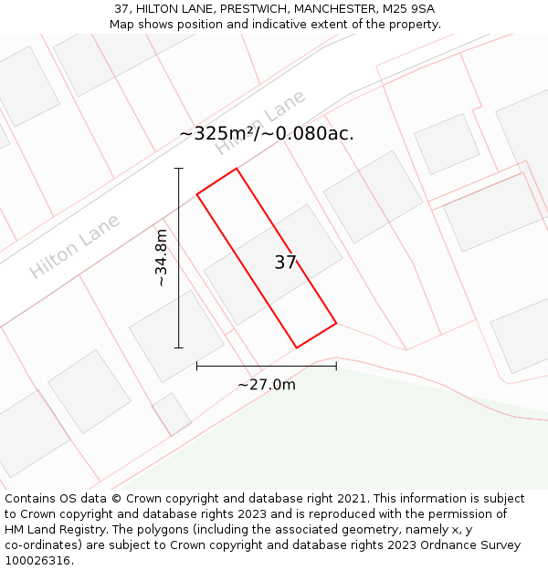 37, HILTON LANE, PRESTWICH, MANCHESTER, M25 9SA: Plot and title map