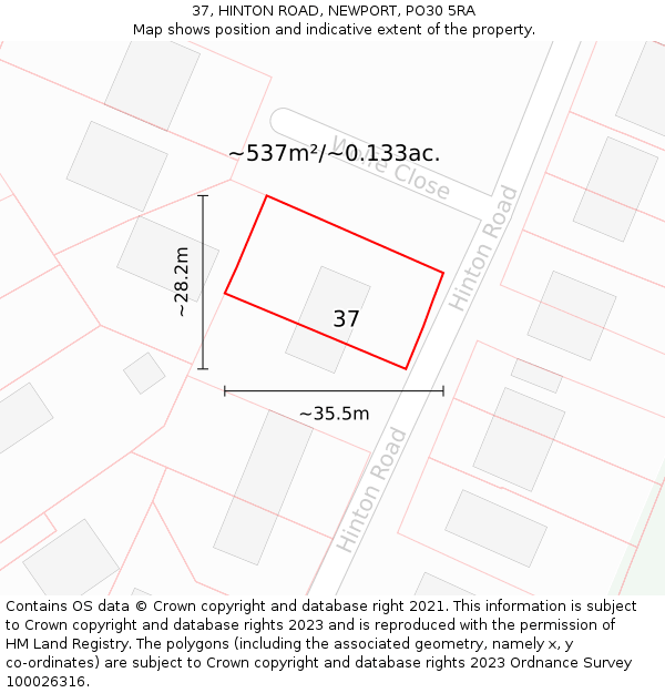 37, HINTON ROAD, NEWPORT, PO30 5RA: Plot and title map