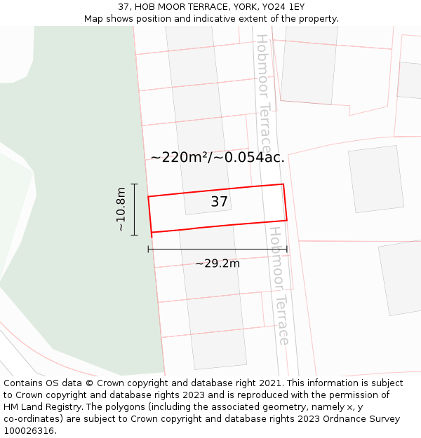 37, HOB MOOR TERRACE, YORK, YO24 1EY: Plot and title map