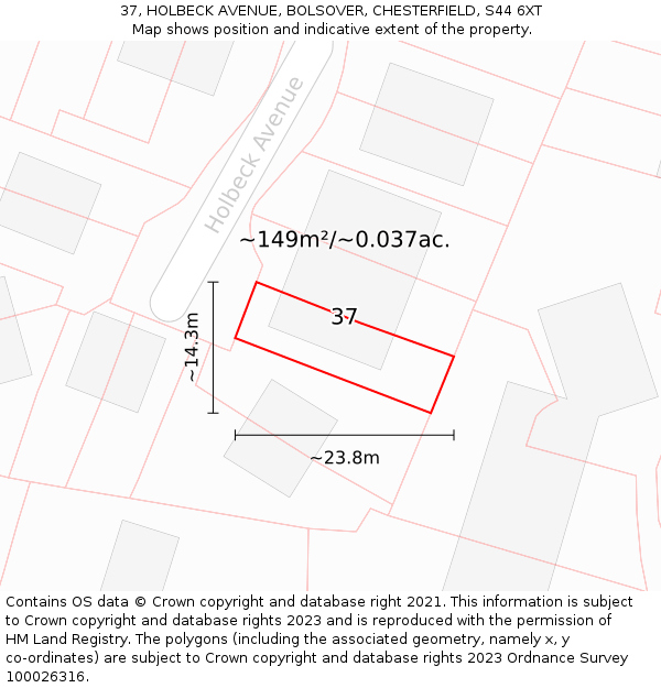 37, HOLBECK AVENUE, BOLSOVER, CHESTERFIELD, S44 6XT: Plot and title map