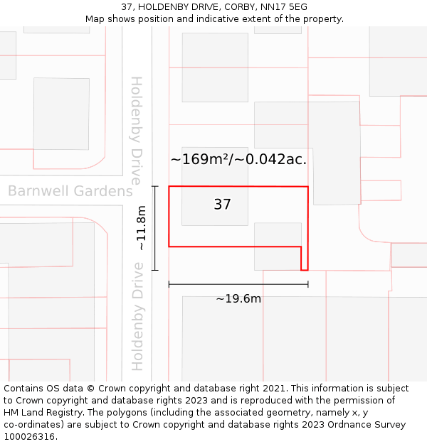 37, HOLDENBY DRIVE, CORBY, NN17 5EG: Plot and title map