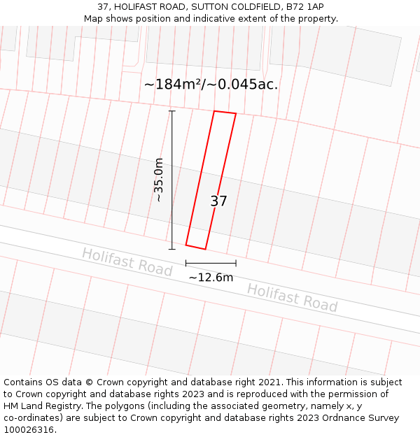 37, HOLIFAST ROAD, SUTTON COLDFIELD, B72 1AP: Plot and title map