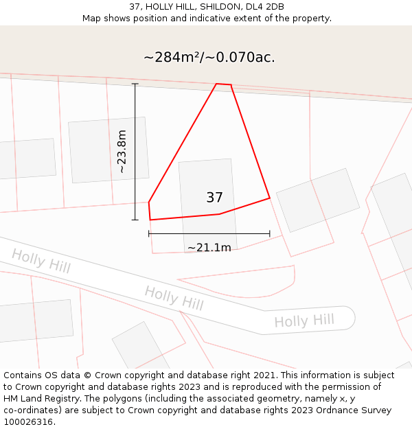 37, HOLLY HILL, SHILDON, DL4 2DB: Plot and title map