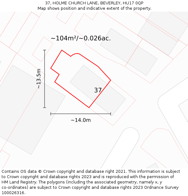 37, HOLME CHURCH LANE, BEVERLEY, HU17 0QP: Plot and title map