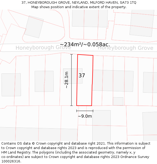 37, HONEYBOROUGH GROVE, NEYLAND, MILFORD HAVEN, SA73 1TQ: Plot and title map