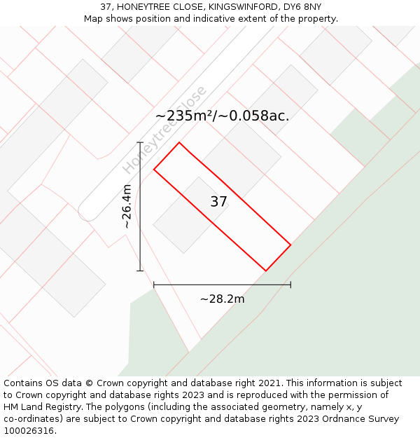 37, HONEYTREE CLOSE, KINGSWINFORD, DY6 8NY: Plot and title map