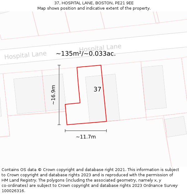 37, HOSPITAL LANE, BOSTON, PE21 9EE: Plot and title map