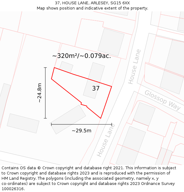 37, HOUSE LANE, ARLESEY, SG15 6XX: Plot and title map