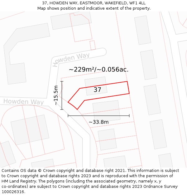 37, HOWDEN WAY, EASTMOOR, WAKEFIELD, WF1 4LL: Plot and title map