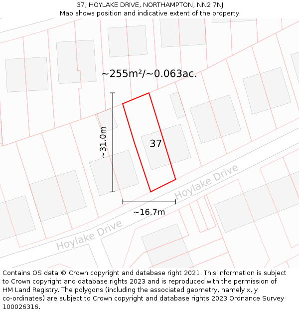 37, HOYLAKE DRIVE, NORTHAMPTON, NN2 7NJ: Plot and title map