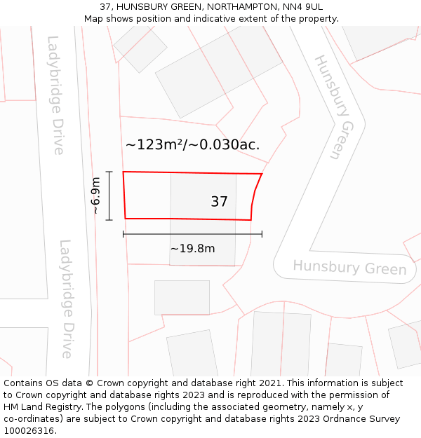 37, HUNSBURY GREEN, NORTHAMPTON, NN4 9UL: Plot and title map