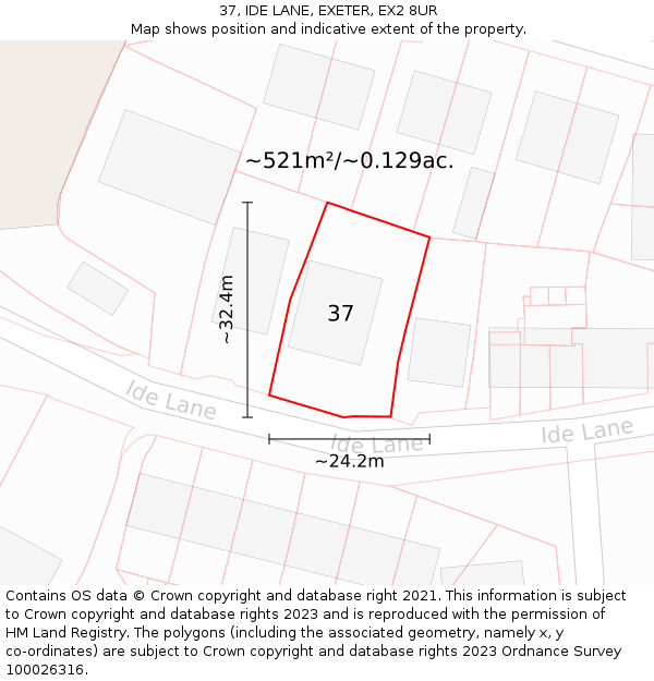 37, IDE LANE, EXETER, EX2 8UR: Plot and title map