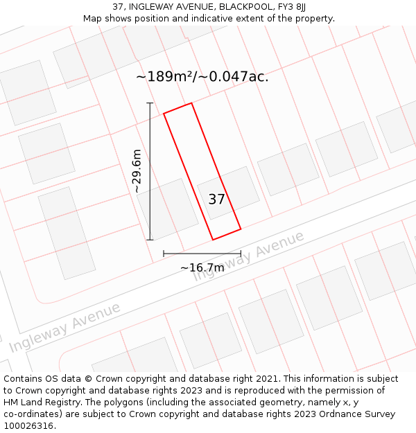 37, INGLEWAY AVENUE, BLACKPOOL, FY3 8JJ: Plot and title map