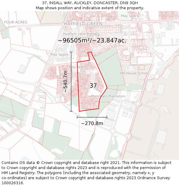 37, INSALL WAY, AUCKLEY, DONCASTER, DN9 3QH: Plot and title map