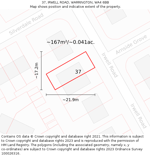 37, IRWELL ROAD, WARRINGTON, WA4 6BB: Plot and title map