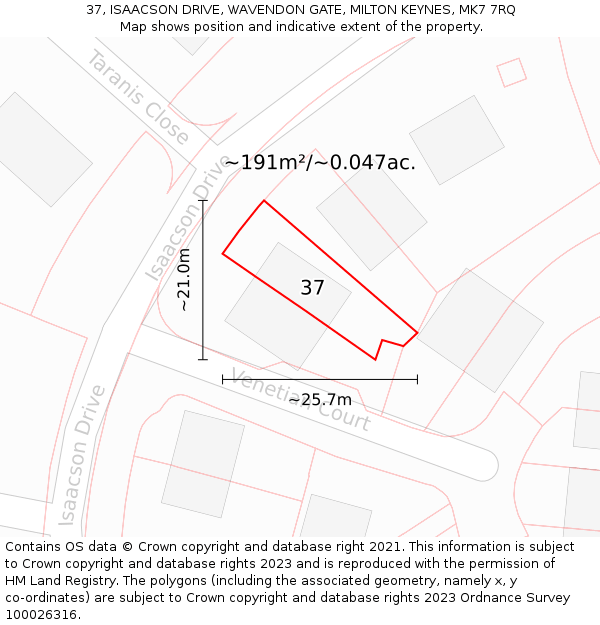 37, ISAACSON DRIVE, WAVENDON GATE, MILTON KEYNES, MK7 7RQ: Plot and title map