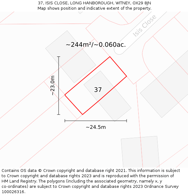 37, ISIS CLOSE, LONG HANBOROUGH, WITNEY, OX29 8JN: Plot and title map