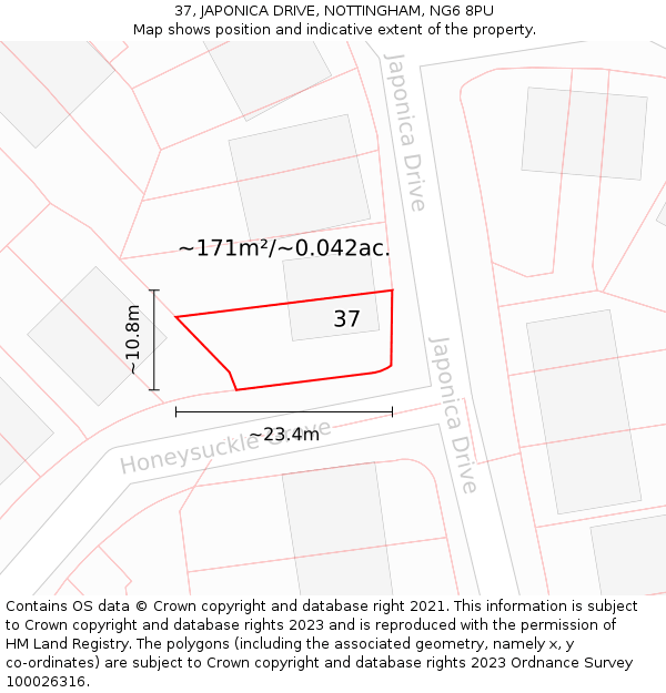 37, JAPONICA DRIVE, NOTTINGHAM, NG6 8PU: Plot and title map