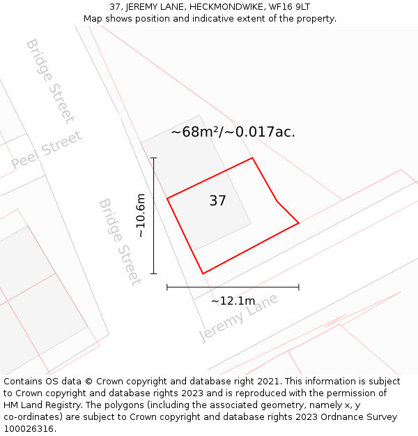 37, JEREMY LANE, HECKMONDWIKE, WF16 9LT: Plot and title map