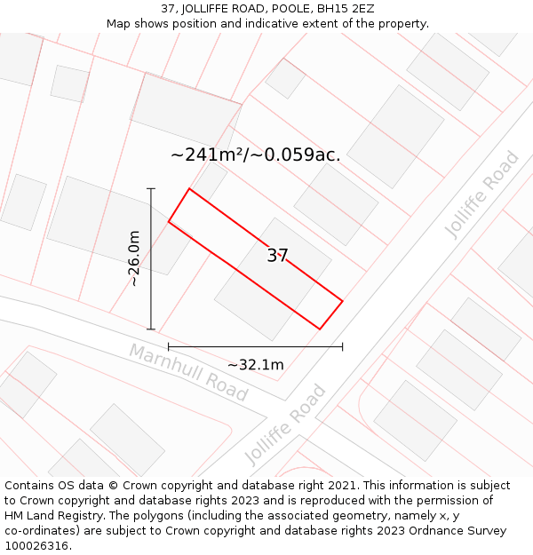 37, JOLLIFFE ROAD, POOLE, BH15 2EZ: Plot and title map