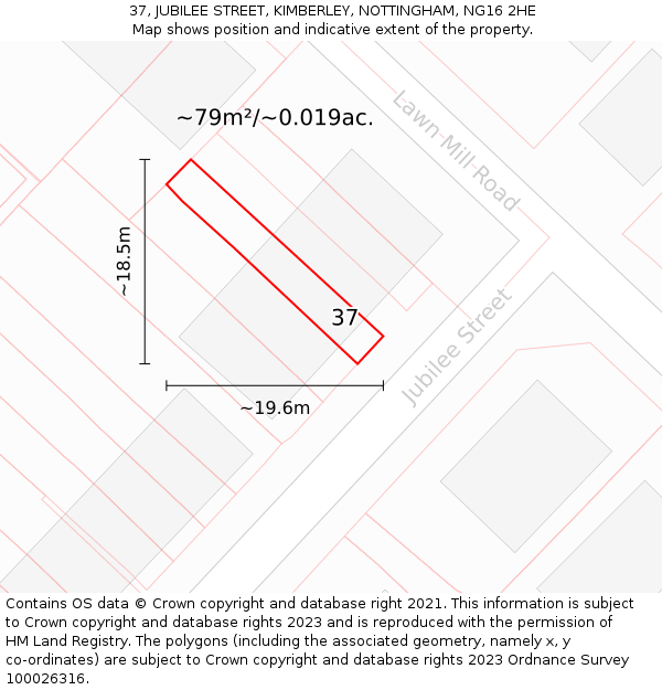 37, JUBILEE STREET, KIMBERLEY, NOTTINGHAM, NG16 2HE: Plot and title map