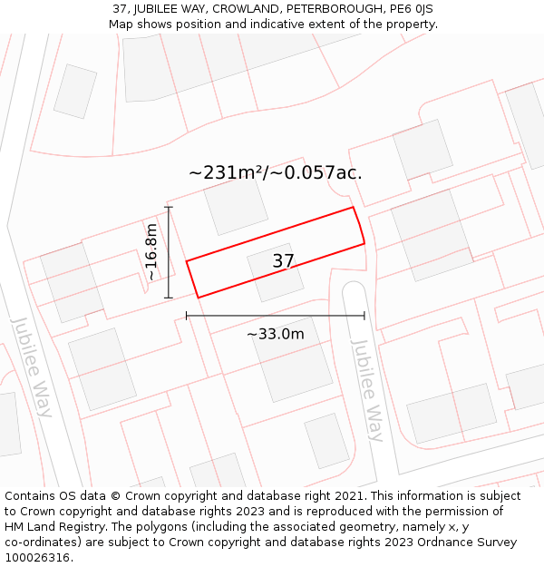 37, JUBILEE WAY, CROWLAND, PETERBOROUGH, PE6 0JS: Plot and title map