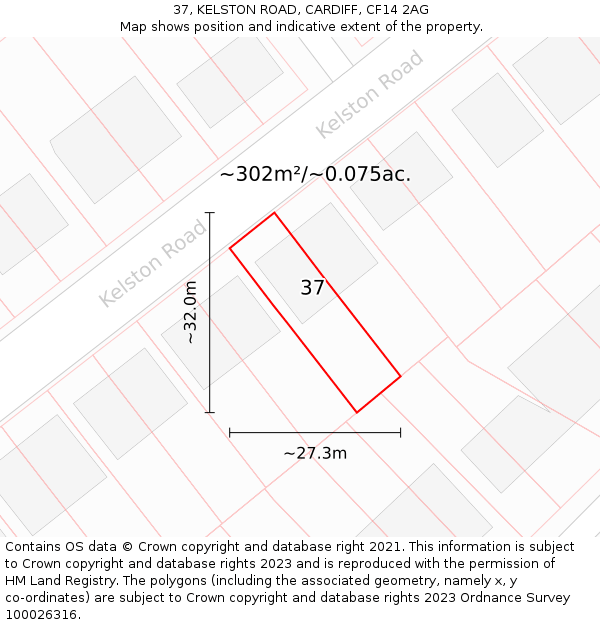 37, KELSTON ROAD, CARDIFF, CF14 2AG: Plot and title map