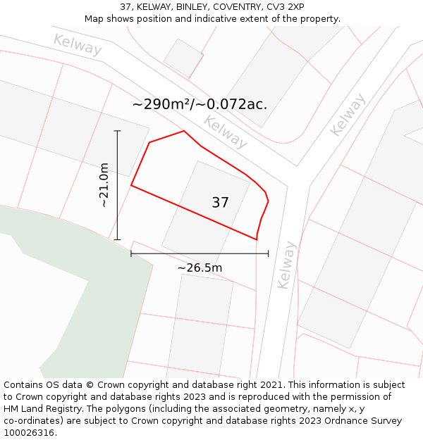 37, KELWAY, BINLEY, COVENTRY, CV3 2XP: Plot and title map