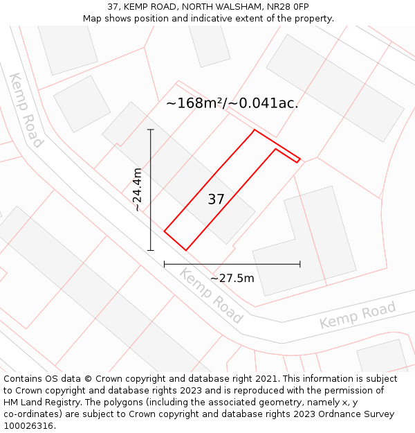 37, KEMP ROAD, NORTH WALSHAM, NR28 0FP: Plot and title map