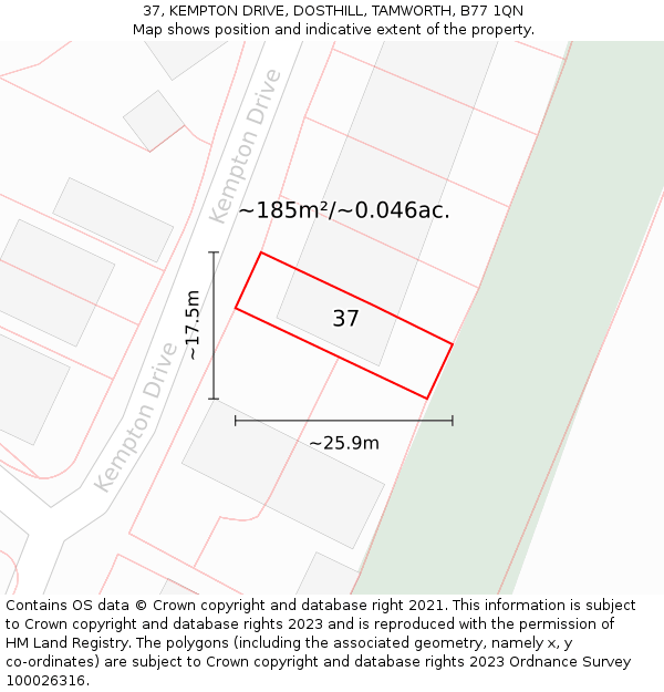 37, KEMPTON DRIVE, DOSTHILL, TAMWORTH, B77 1QN: Plot and title map